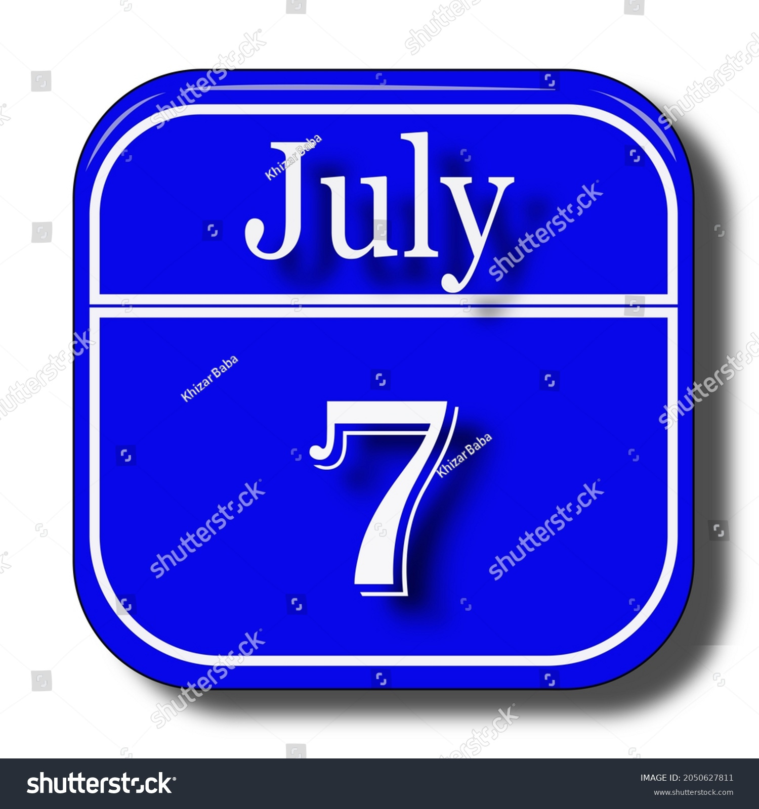 July 7 Date Calendar Blue White Stock Illustration 2050627811 intended for Calendar Emoji July 7 2024