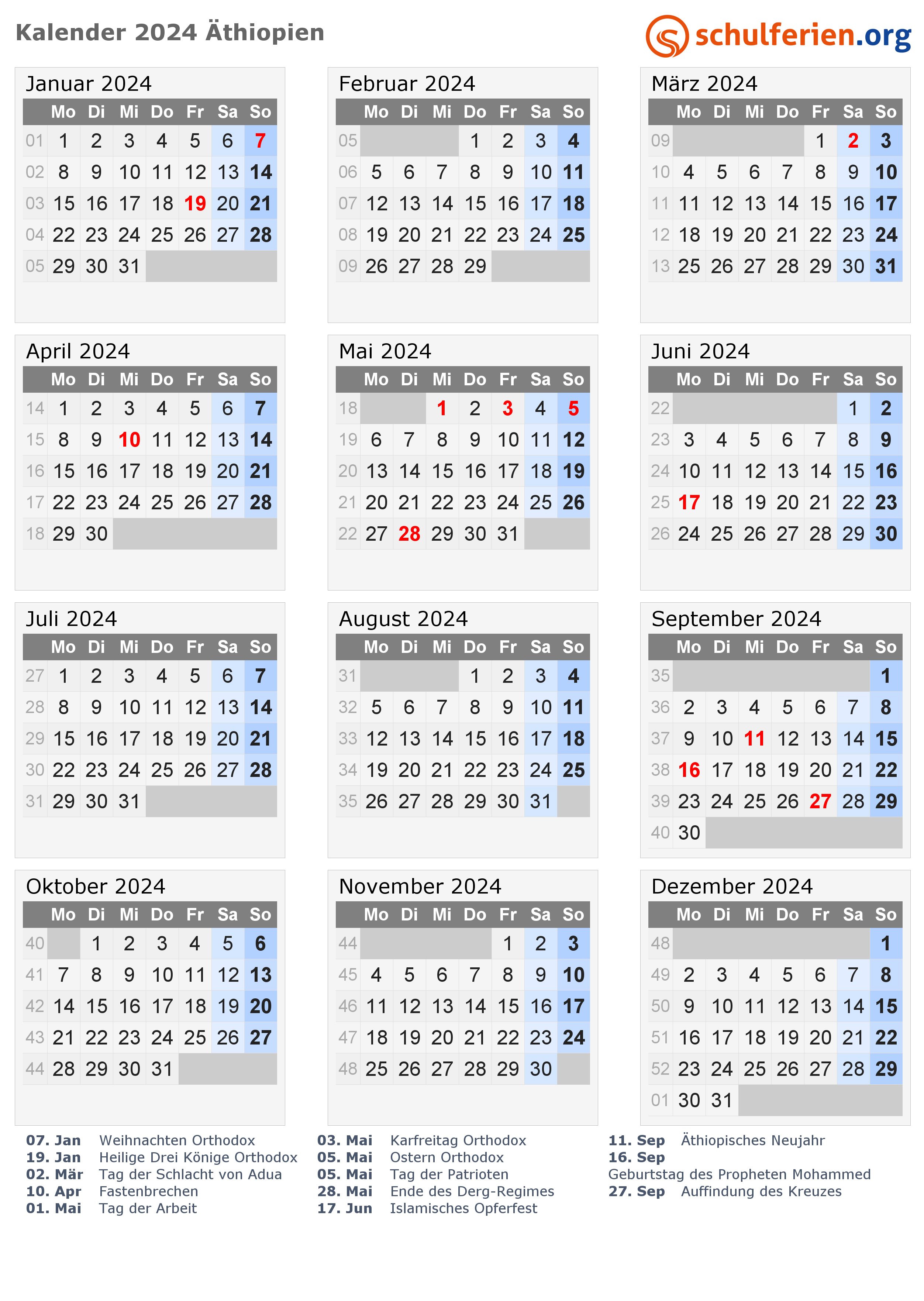 Kalender 2024/2025 Äthiopien, Feiertage inside July 21 2024 In Ethiopian Calendar