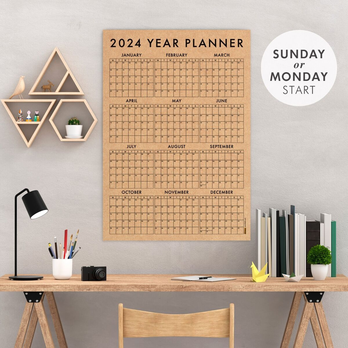 Kraft Paper 2024 Year Planner, Minimal 2024 Wall Calendar, Sunday with regard to 9 Month Wall Calendar Starting July 2024