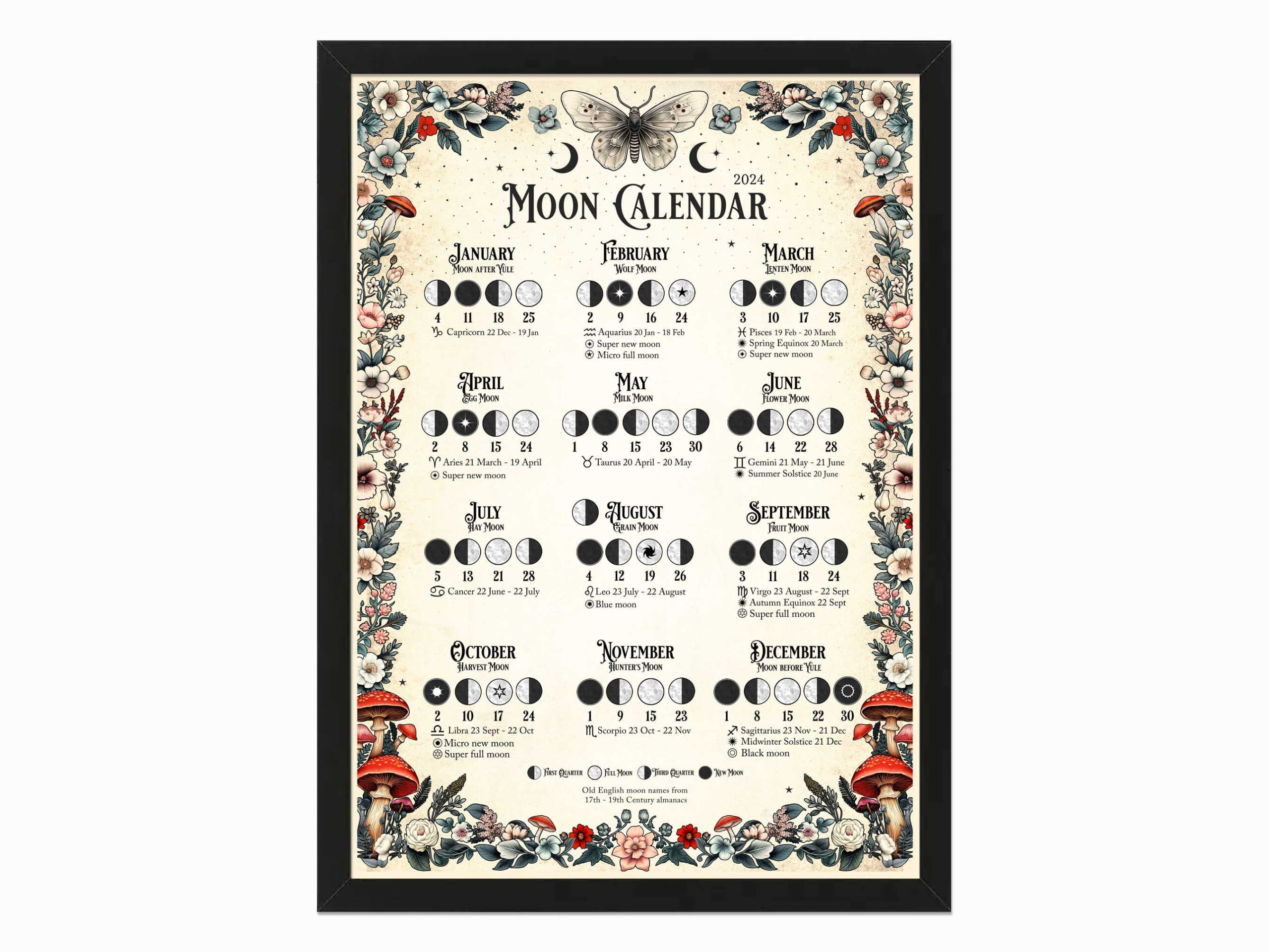Moon Calendar 2024, Lunar Calendar Printable Poster. Witch Moon throughout July 28Th Lunar Calendar 2024