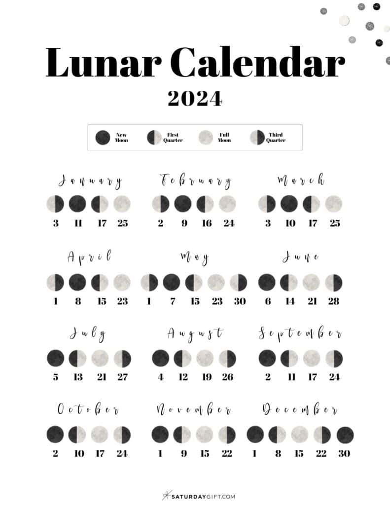 Moon Phase Calendar - Cute &amp;amp; Free Printable 2024 Lunar Calendar for July 11 Lunar Calendar 2024
