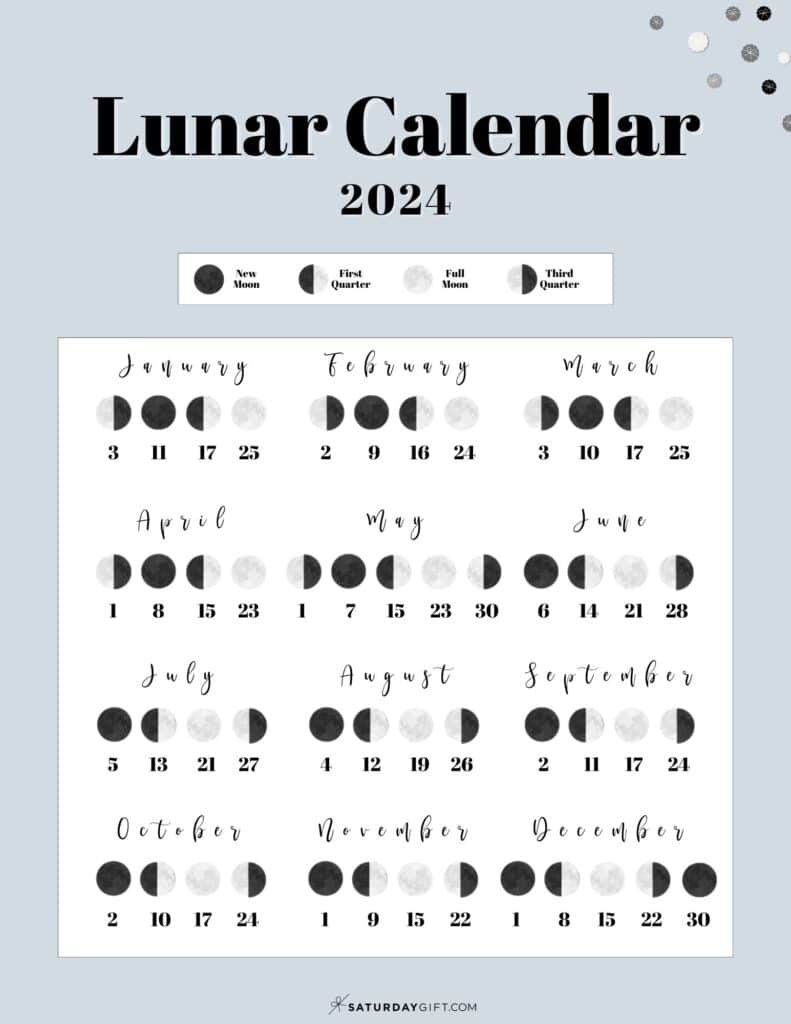 Moon Phase Calendar - Cute &amp;amp; Free Printable 2024 Lunar Calendar for July 23 Lunar Calendar 2024