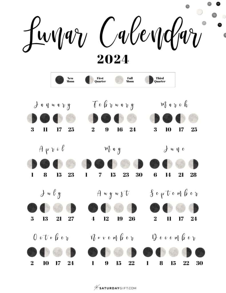Moon Phase Calendar - Cute &amp;amp; Free Printable 2024 Lunar Calendar with July 23 Lunar Calendar 2024