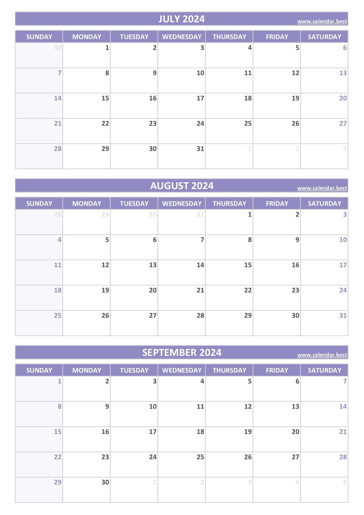 Printable 3Rd Quarter 2024 Calendar within 3 Month Calendar July August September 2024