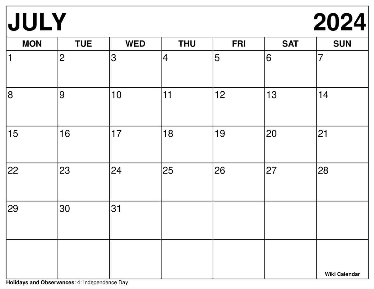 Printable July 2024 Calendar Templates With Holidays for 7 Month Desk Calendar Starting July 2024