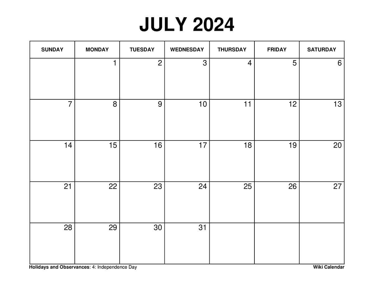 Printable July 2024 Calendar Templates With Holidays for Blank July 2024 Calendar Editable