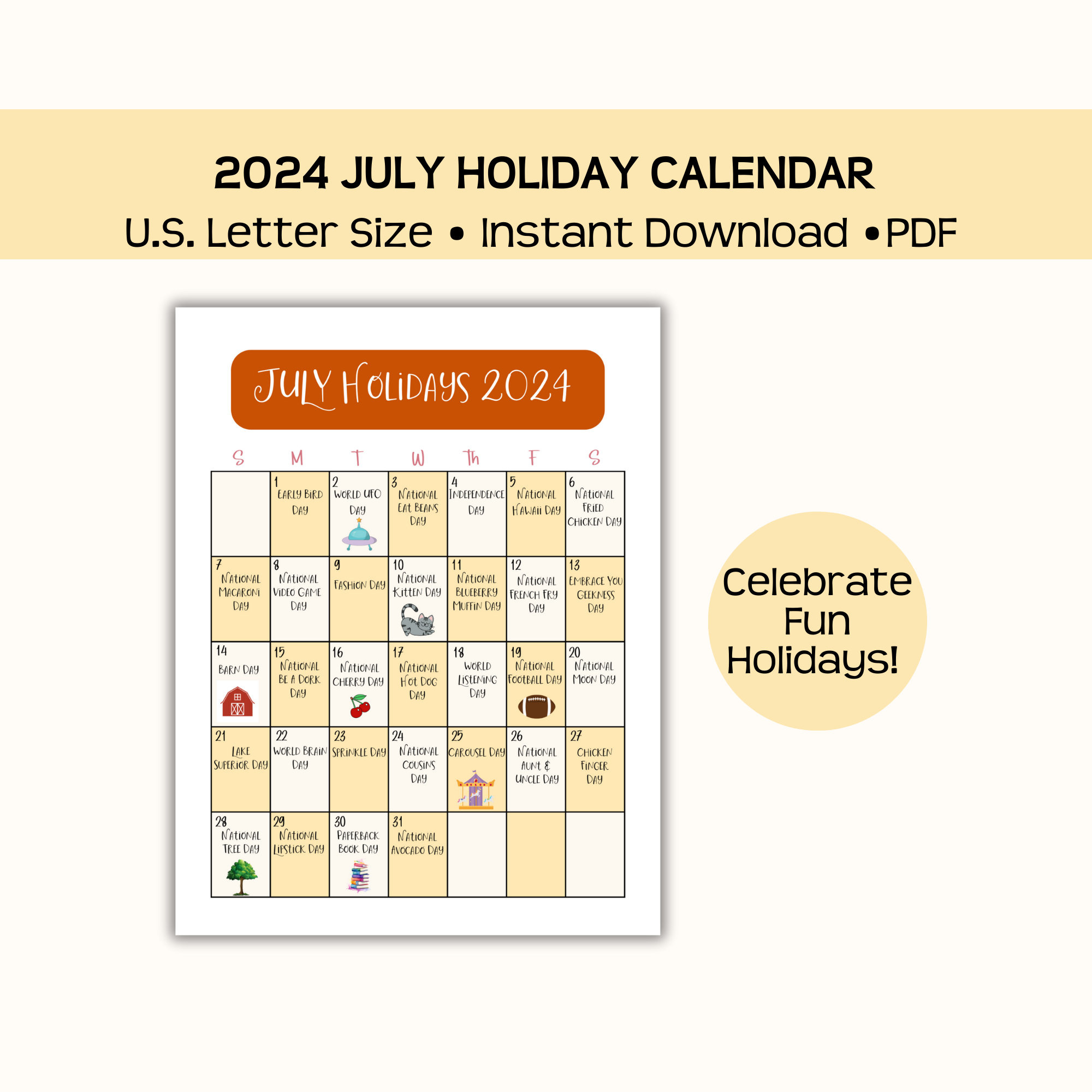 Printable July 2024 Holiday Calendar, Fun, Wacky, And National for July 18th Holiday Calendar 2024