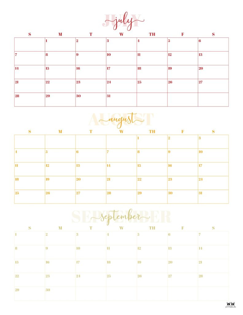 Three Month/Quarterly Calendars - 36 Free Calendars | Printabulls inside 3 Month Wall Calendar Starting July 2024