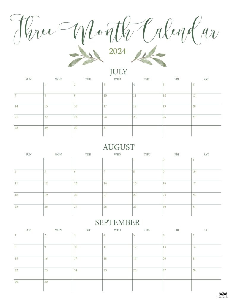 Three Month/Quarterly Calendars - 36 Free Calendars | Printabulls with 3 Month Calendar July August September 2024