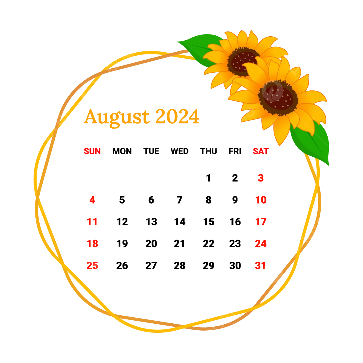 2024 August Month Calendar With Flower Frame Design Vector for August Calendar Themes 2024