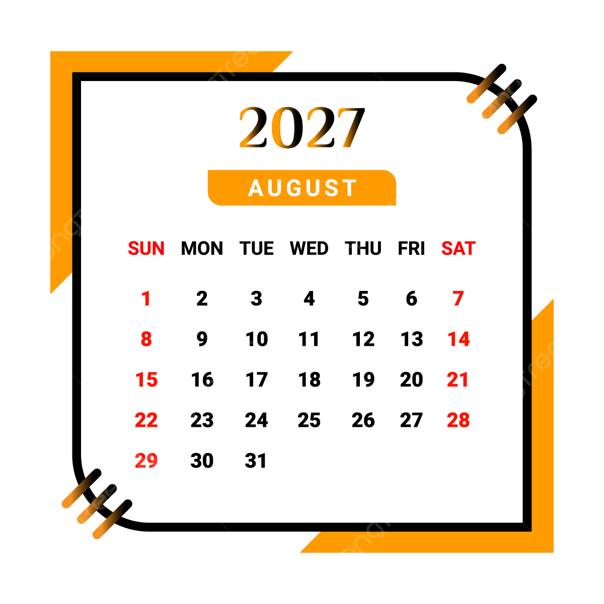 2027 August Month Calendar With Black And Yellow Vector, Monthly with regard to August 2027 Calendar