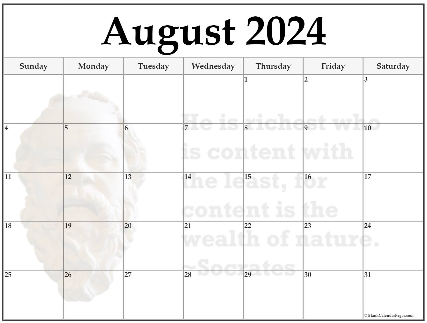 24+ August 2024 Quote Calendars within August 2024 Blank Printable Calendar