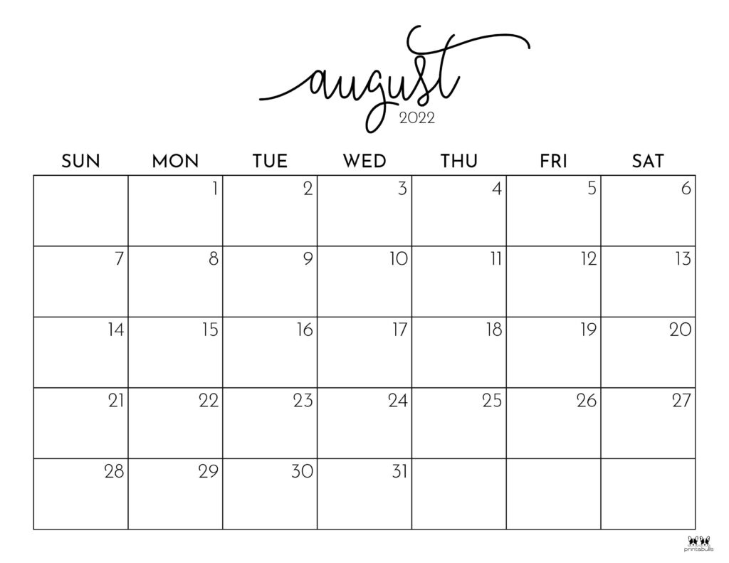 August 2022 Calendars - 33 Free Printables | Printabulls pertaining to Calendar For August 2022