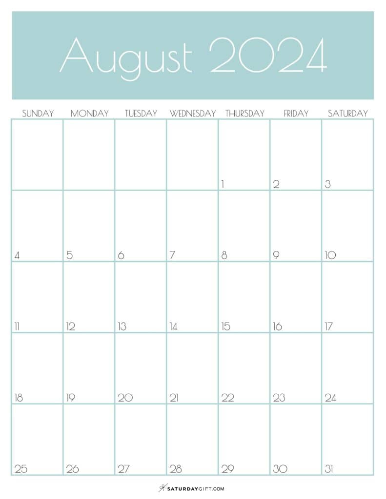 August 2024 Calendar - 20 Cute &amp;amp; Free Printables | Saturdaygift in August 2024 Calendar Printable Vertical