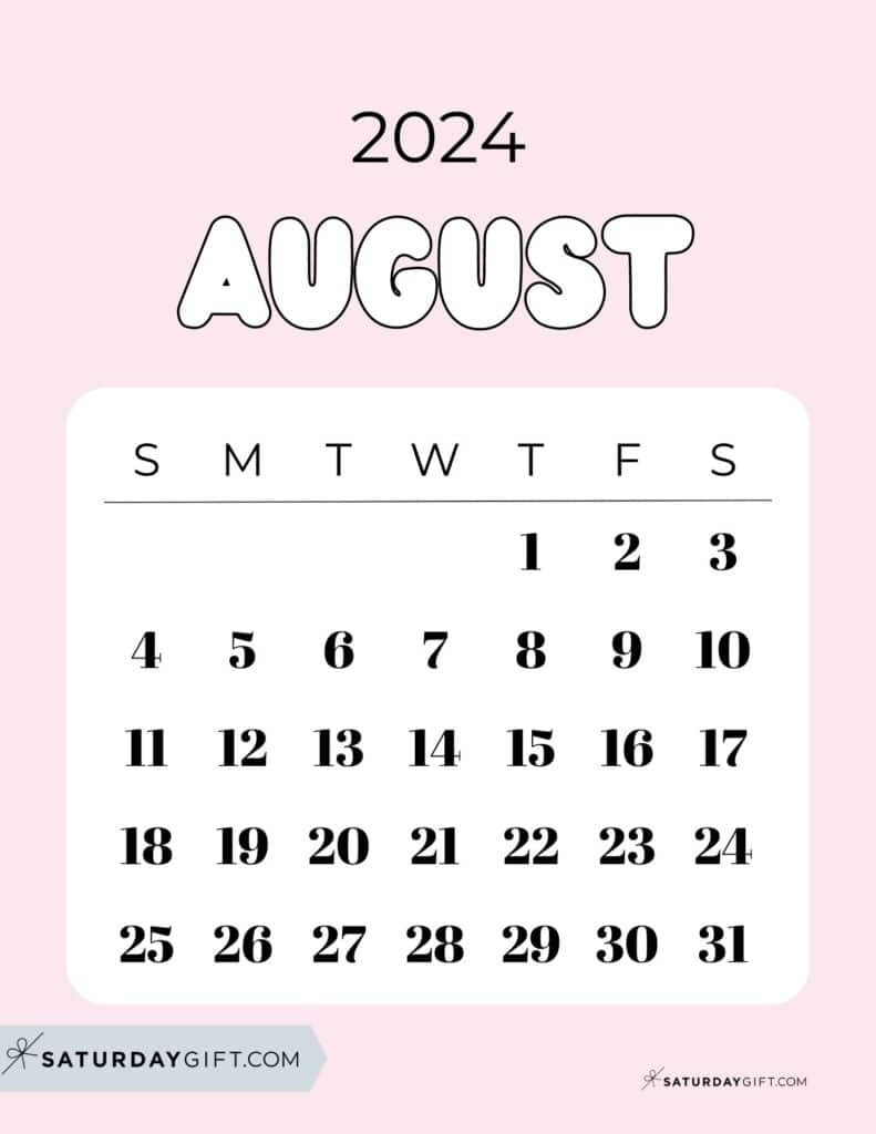 August 2024 Calendar - 20 Cute &amp;amp; Free Printables | Saturdaygift with Cute August 2024 Calendar