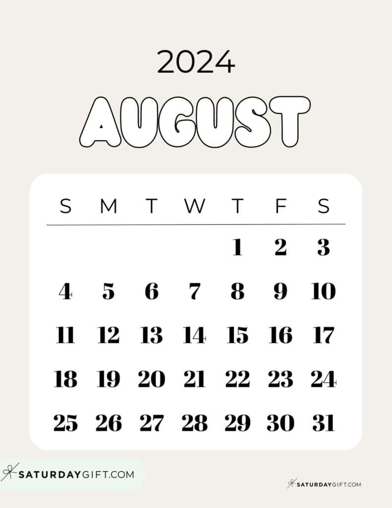 August 2024 Calendar - 20 Cute &amp;amp; Free Printables | Saturdaygift within August 23 Calendar 2024