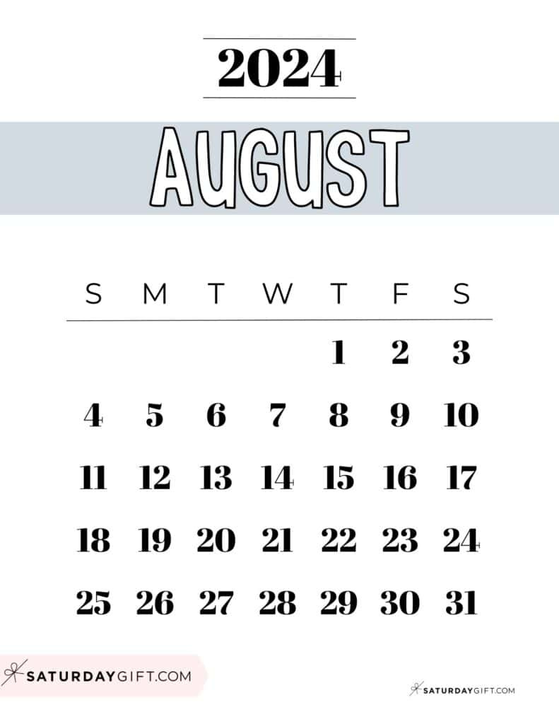 August 2024 Calendar - 20 Cute &amp;amp; Free Printables | Saturdaygift within August 4 2024 Calendar