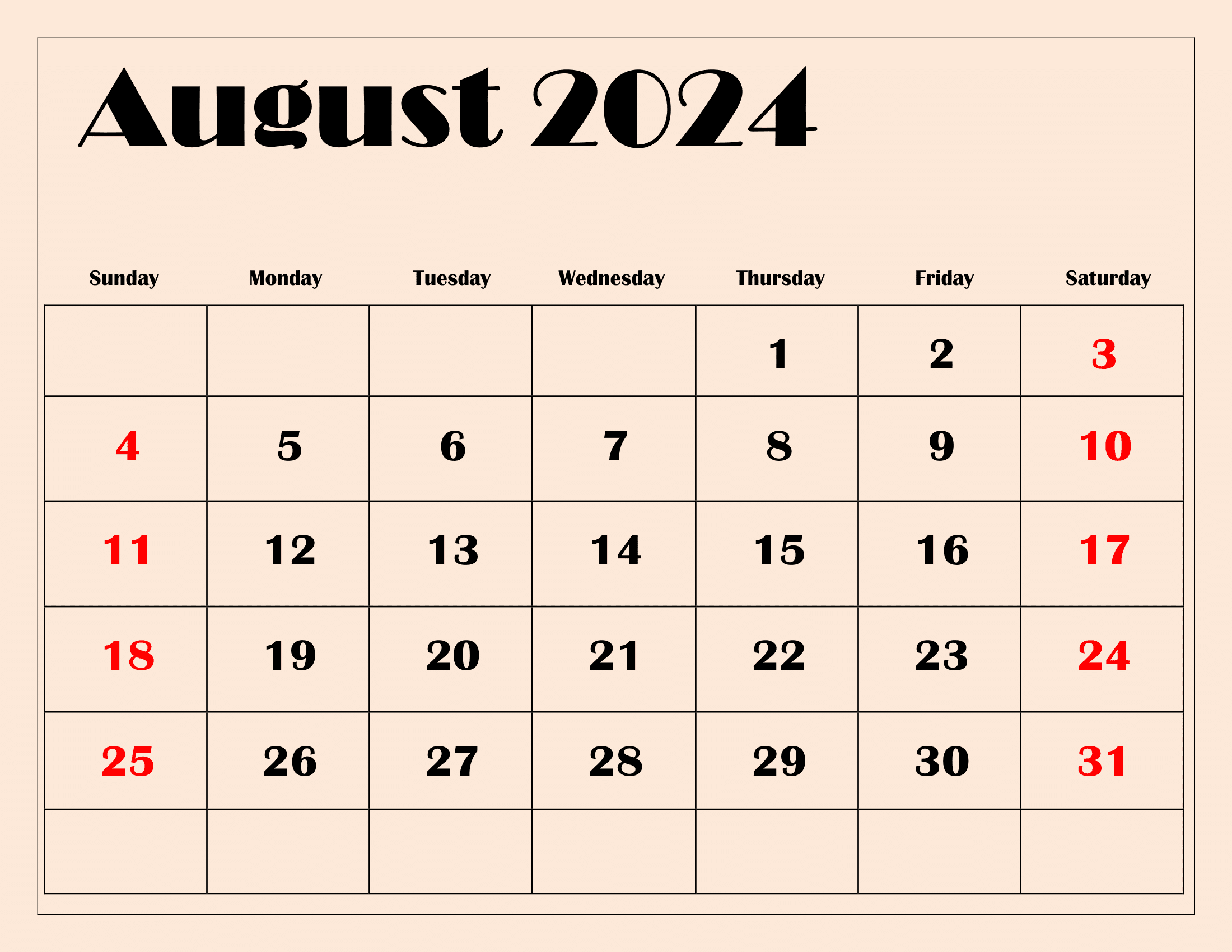 August 2024 Calendar Printable Pdf Templates Free Download intended for Calendar Of The Month Of August 2024