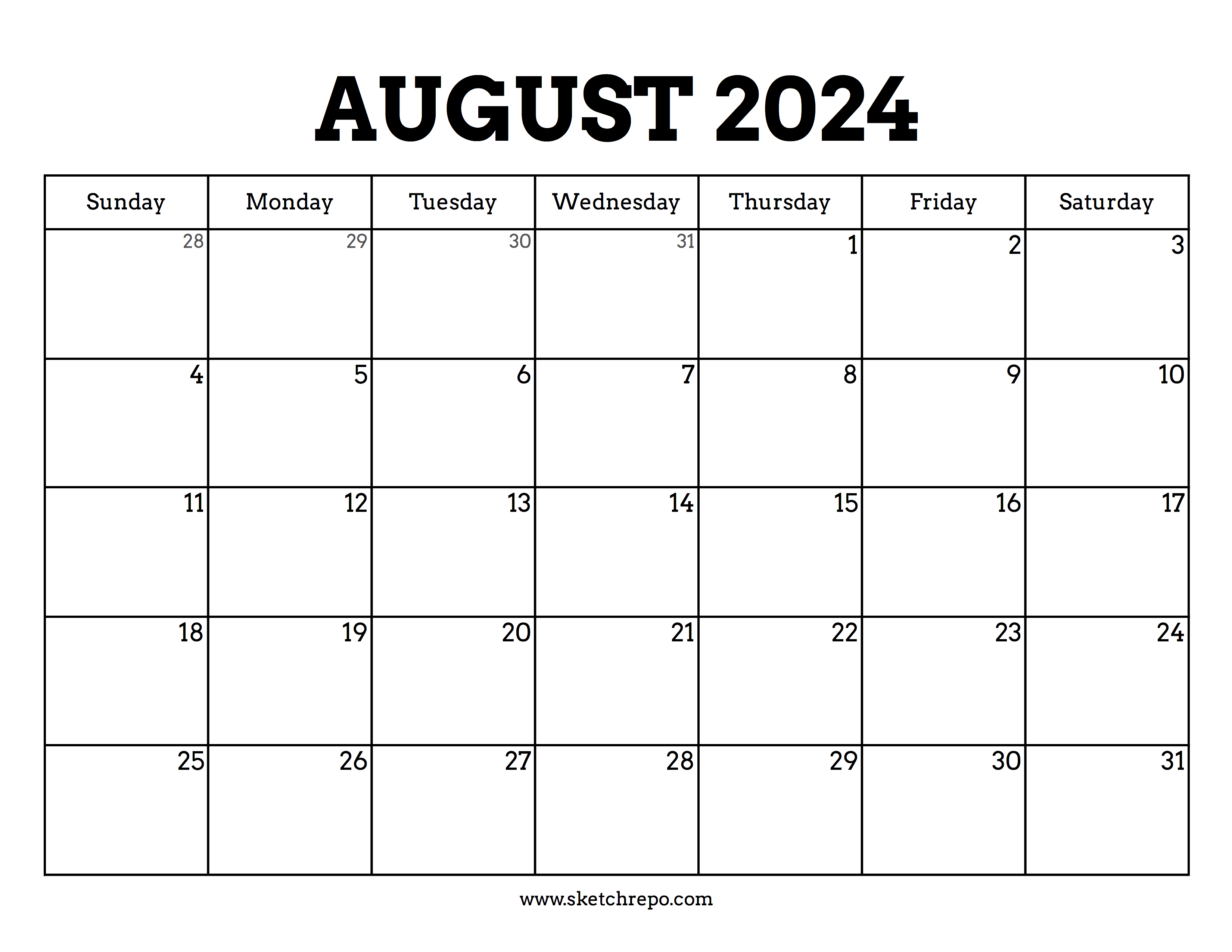 August 2024 Calendar – Sketch Repo inside August 18 2024 Calendar