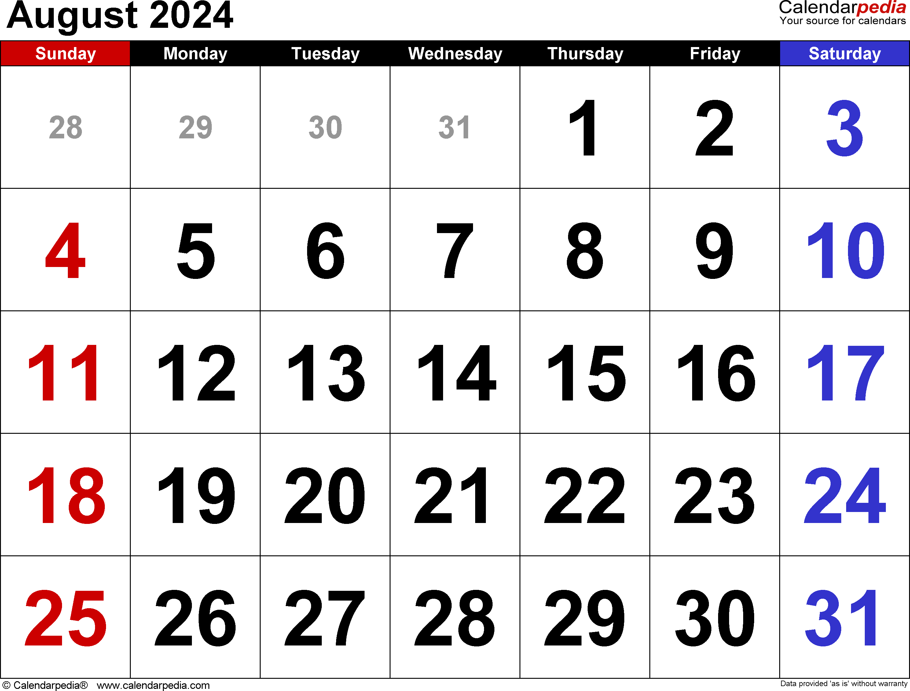 August 2024 Calendar | Templates For Word, Excel And Pdf for 2024 Calendar For August