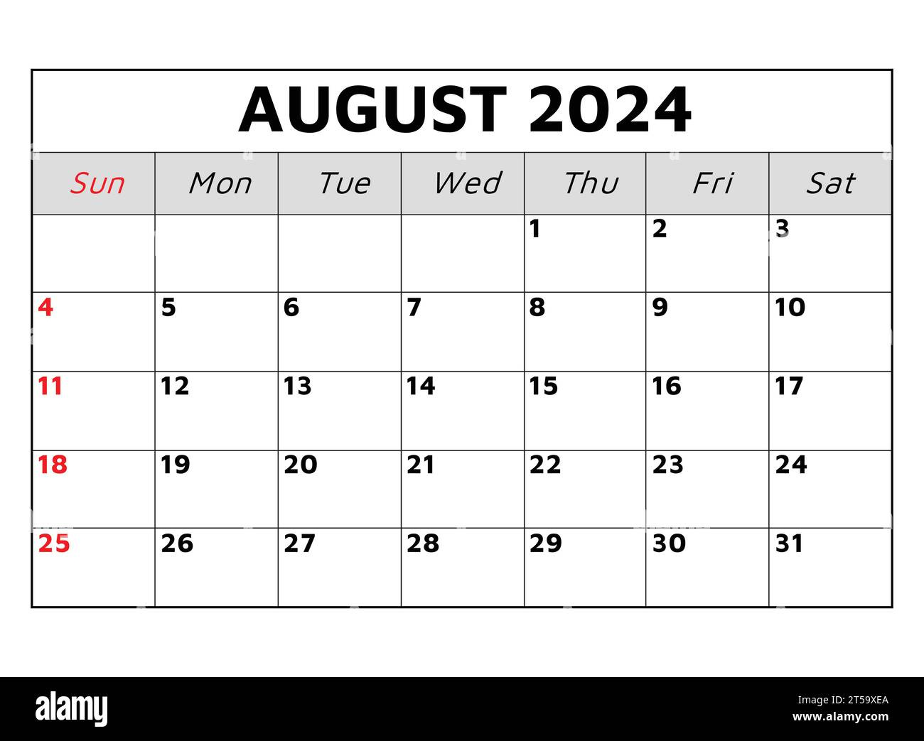 August 2024 Calendar. Vector Illustration. Monthly Planning For for Show August Calendar 2024