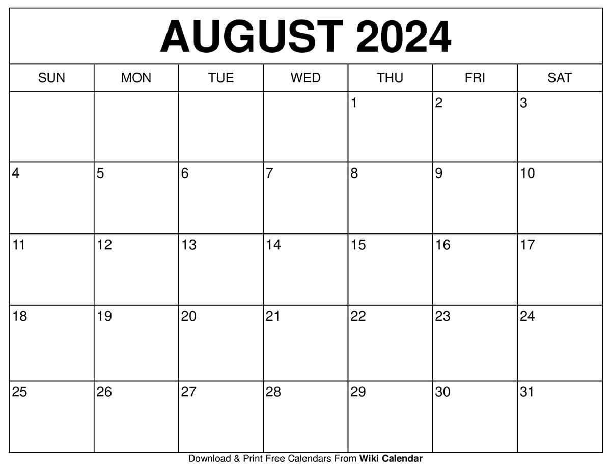Wiki Calendar August 2024 Printable Calendar 2025