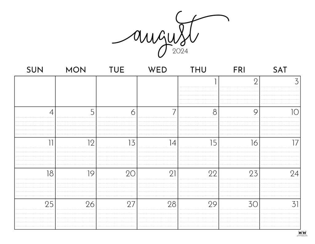 August 2024 Calendars - 50 Free Printables | Printabulls for 2024 Calendar August