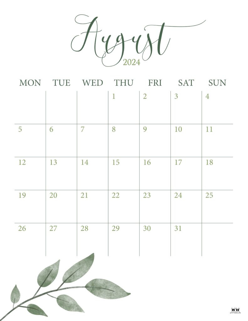 August 2024 Calendars - 50 Free Printables | Printabulls pertaining to Aesthetic August Calendar 2024