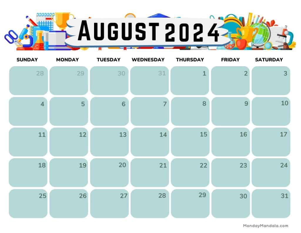 August 2024 Calendars (52 Free Pdf Printables) in August Themed Calendar 2024