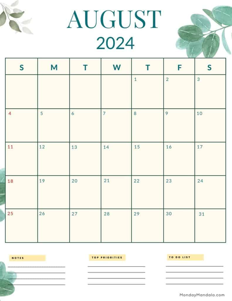 August 2024 Calendars (52 Free Pdf Printables) regarding August 2024 Calendar Printable Portrait