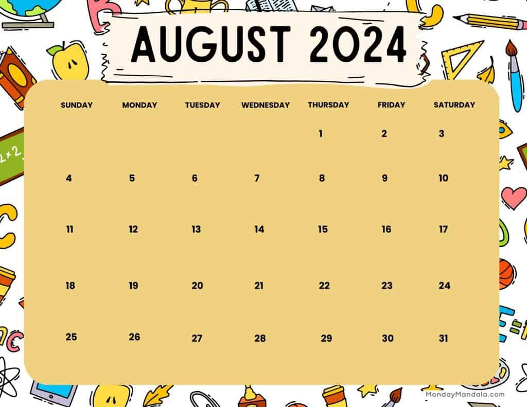 August 2024 Calendars (52 Free Pdf Printables) with August Themed Calendar 2024