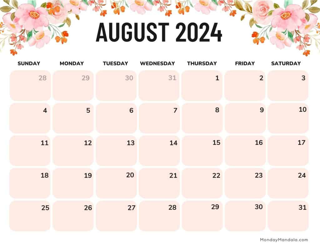 August 2024 Calendars (52 Free Pdf Printables) within August 2024 Calendar Printable Landscape