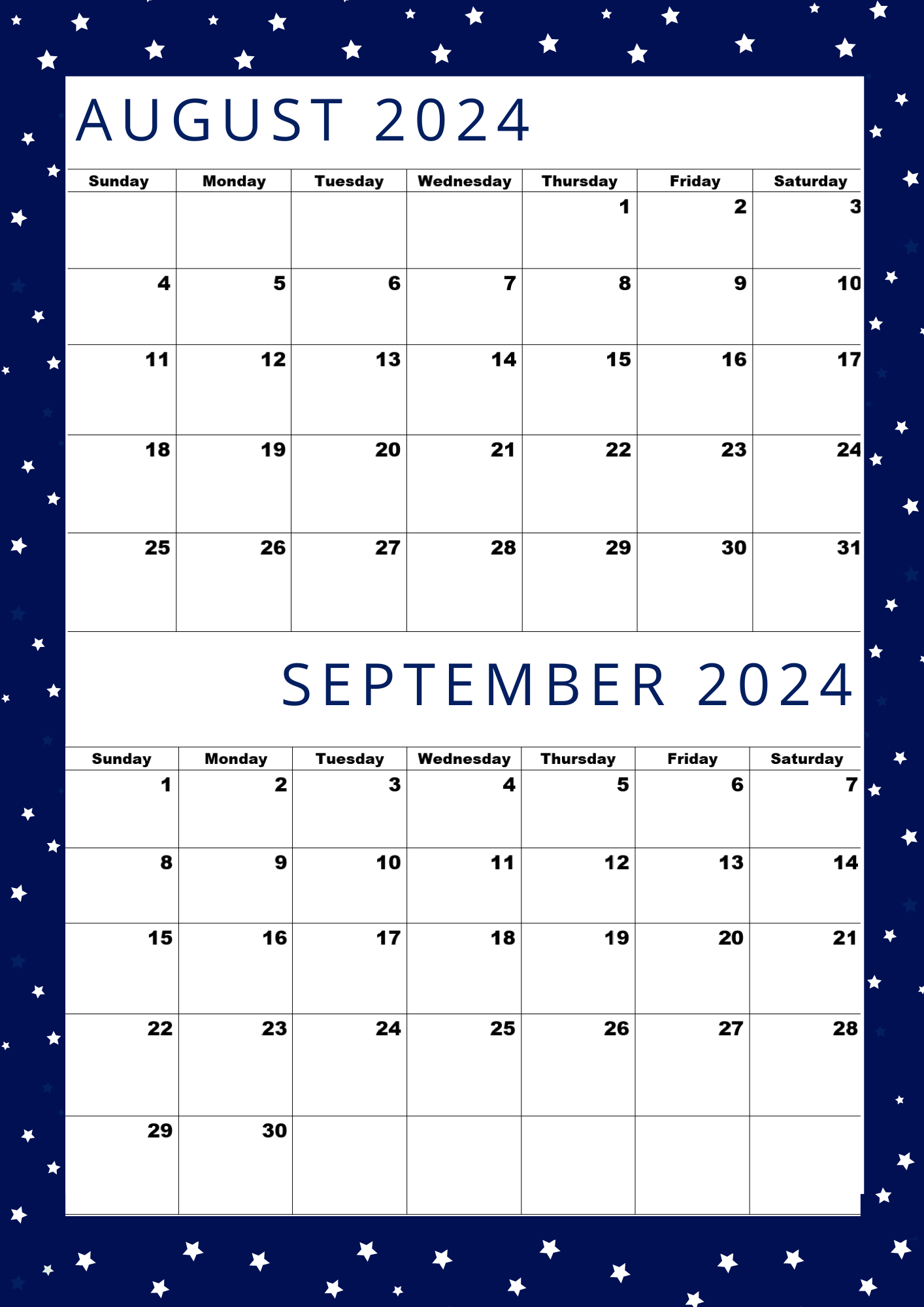 August 2024 Calendar,September 2024 Calendar,Aug Sept 2024,Pdf,A4 for Calendar August And September 2024