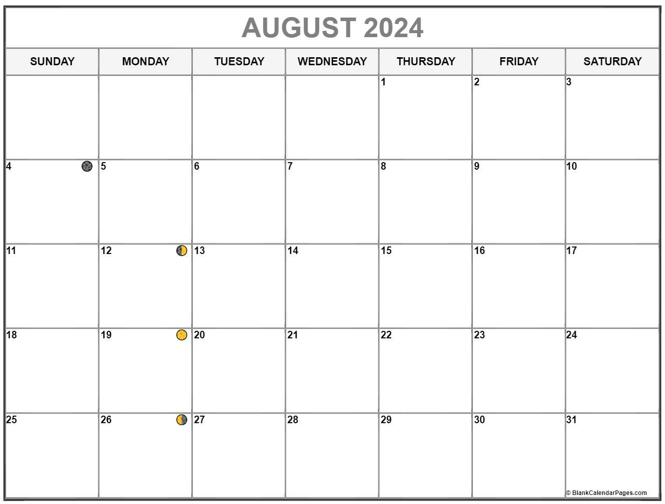 August 2024 Lunar Calendar | Moon Phase Calendar for August Calendar Moon 2024