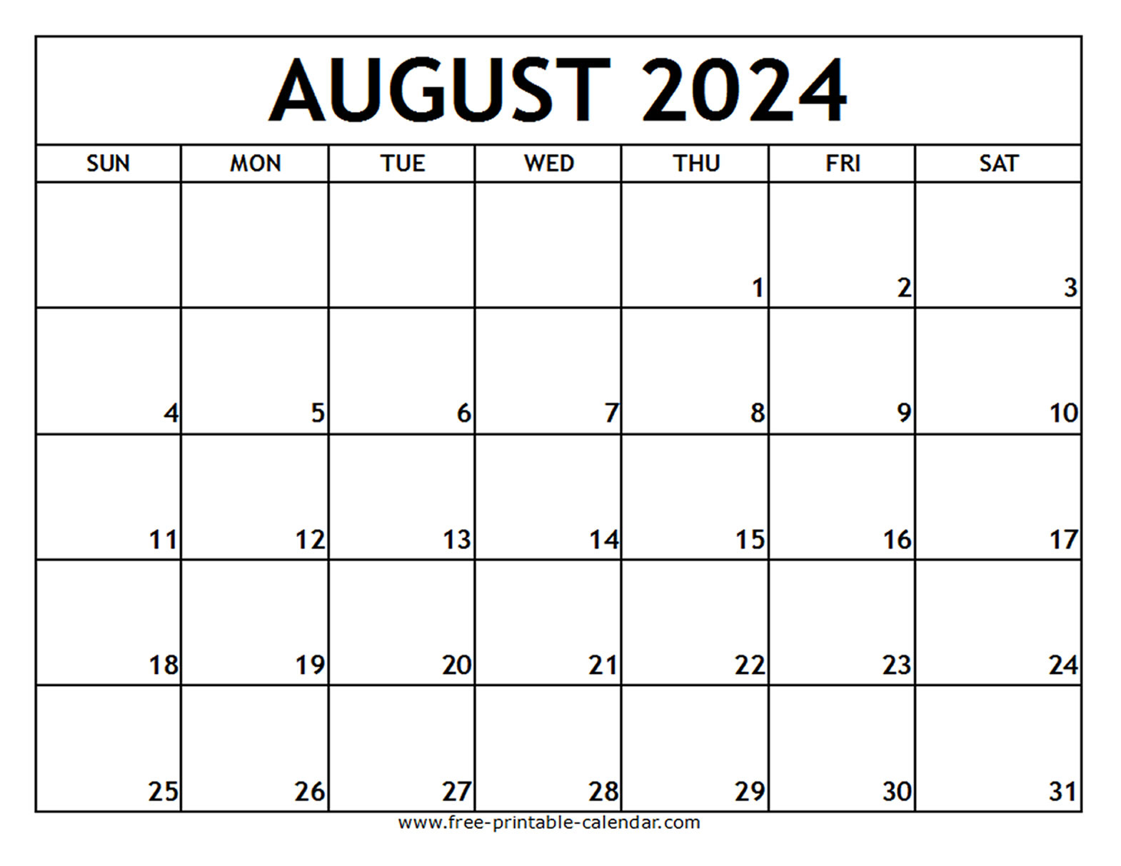 August 2024 Printable Calendar - Free-Printable-Calendar for Free August Printable Calendar 2024