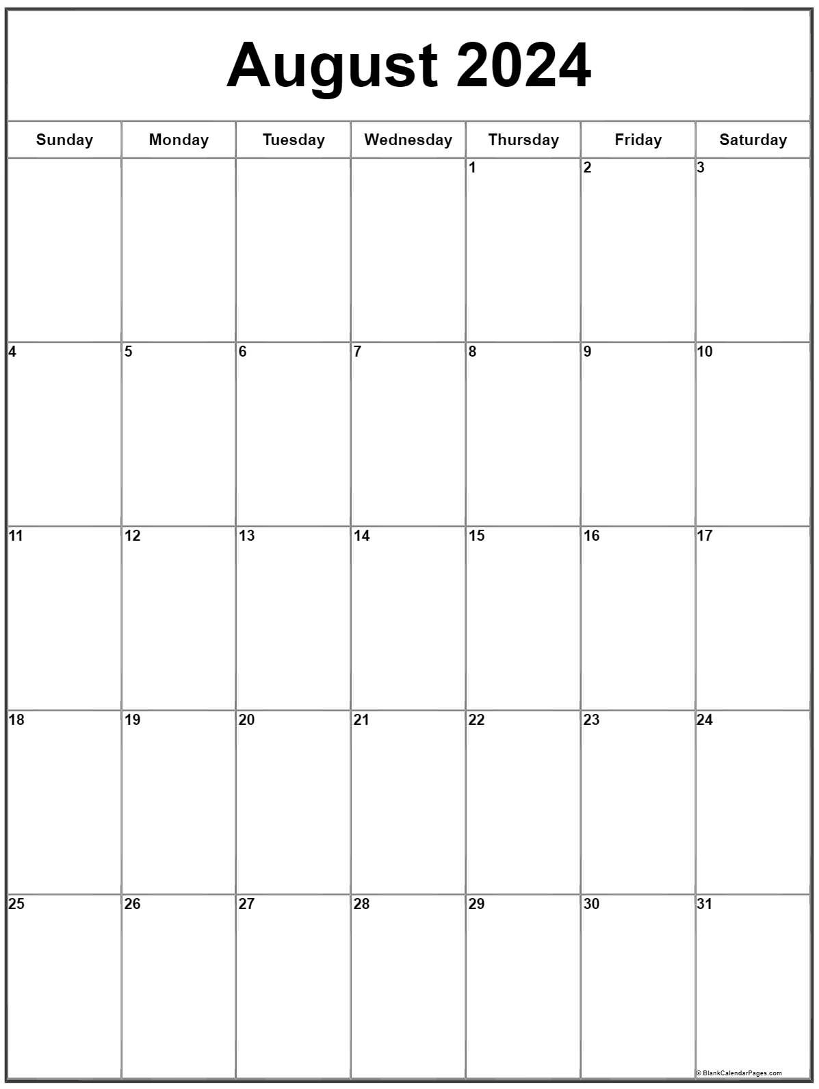 August 2024 Vertical Calendar | Portrait for August 2024 Calendar Printable Portrait