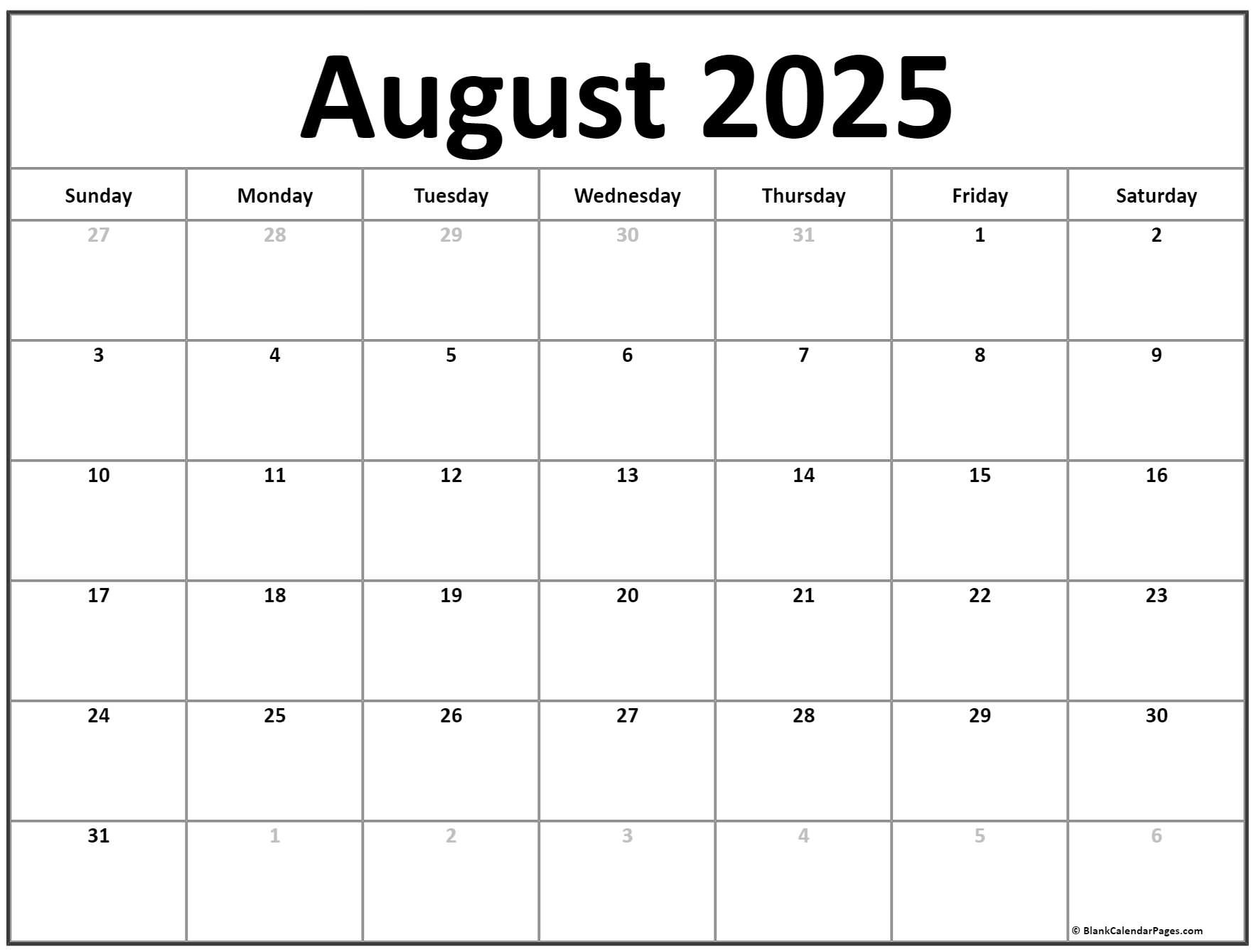 August 2025 Calendar | Free Printable Calendar in Free Printable Calendar August 2024-May 2025