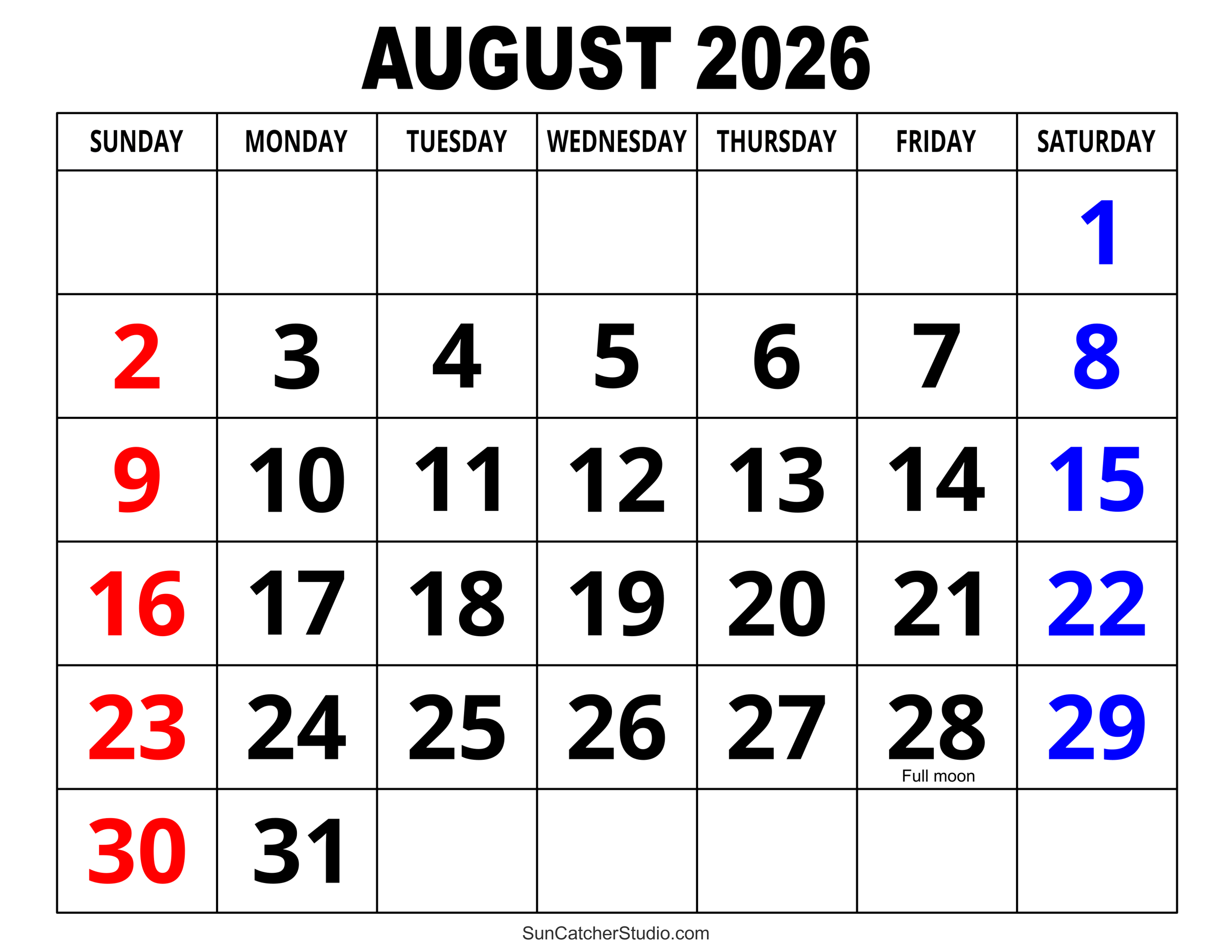 August 2026 Calendar (Free Printable) – Diy Projects, Patterns pertaining to August 2026 Calendar