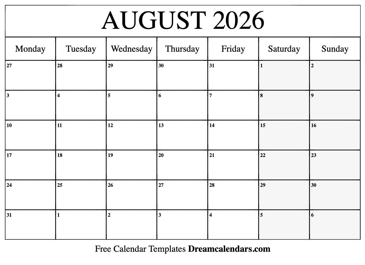 August 2026 Calendar - Free Printable With Holidays And Observances with August 2026 Calendar