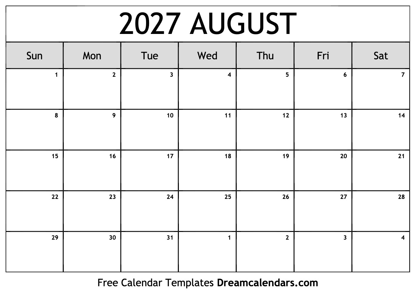 August 2027 Calendar - Free Printable With Holidays And Observances inside August 2027 Calendar