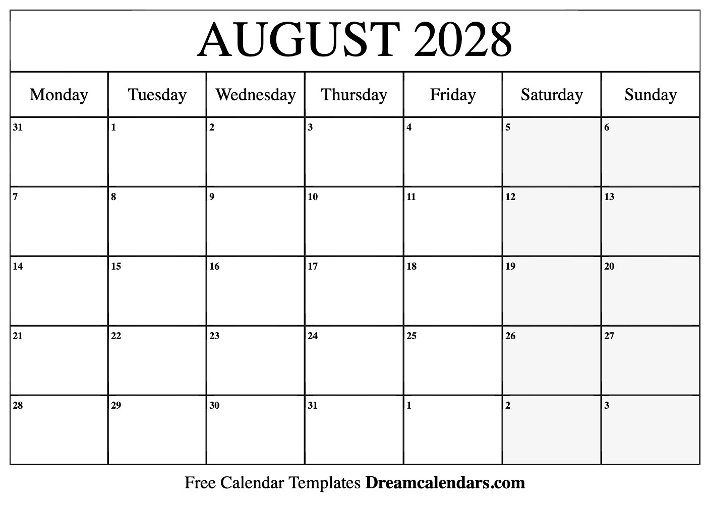 August 2028 Calendar - Free Printable With Holidays And Observances regarding August 2028 Calendar