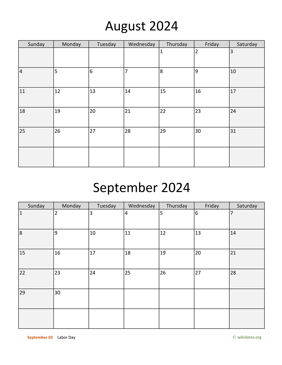 August And September 2024 Calendar | Wikidates with regard to August And September Calendar 2024