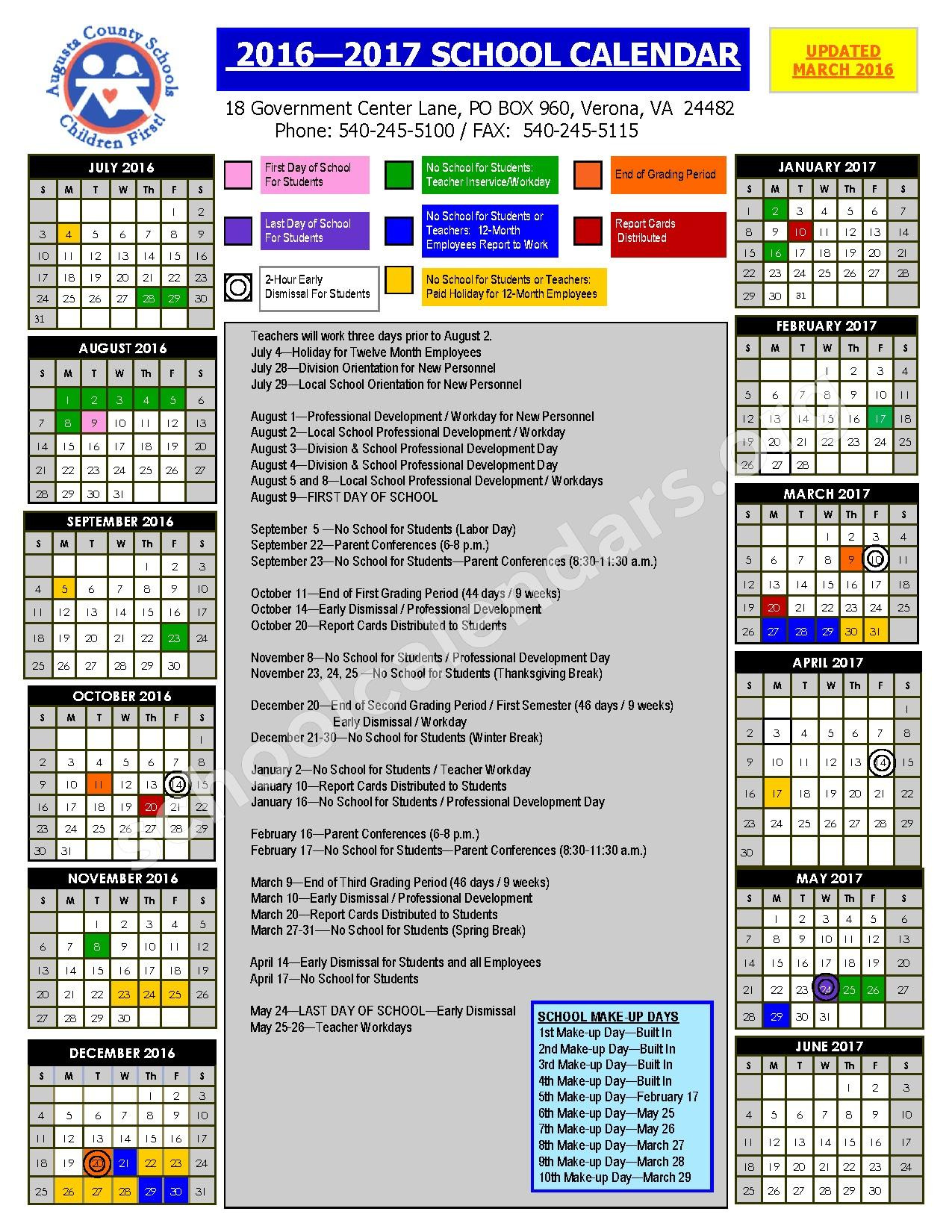 Augusta County Calendar for Augusta County School Calendar 24 25 Printable