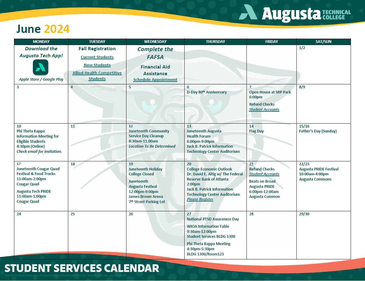 Augusta Technical College On X: &quot;Welcome To June! Summer Semester pertaining to Augusta Tech Calendar 2024