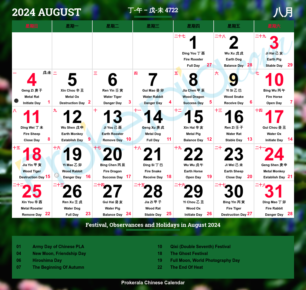 Chinese Calendar 2024 | Festivals | Holidays 2024 with regard to Lunar Calendar August 2024