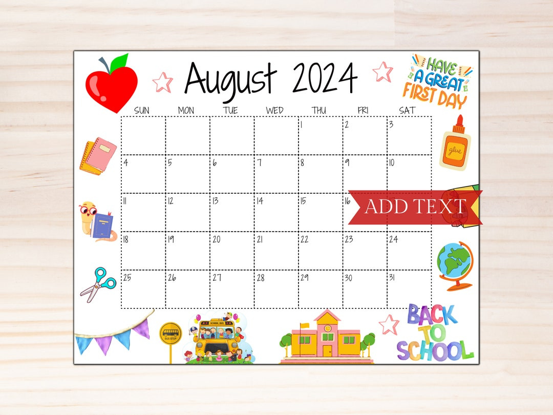 Editable August 2024 Calendar, Printable Calendar 2024, Back To inside August Calendar Clipart 2024