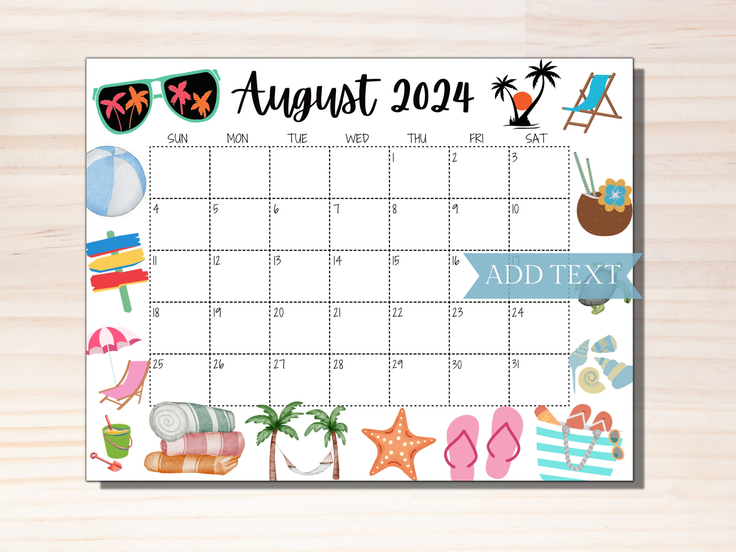 Editable August 2024 Calendar, Printable Calendar 2024, Summer throughout Editable August 2024 Calendar