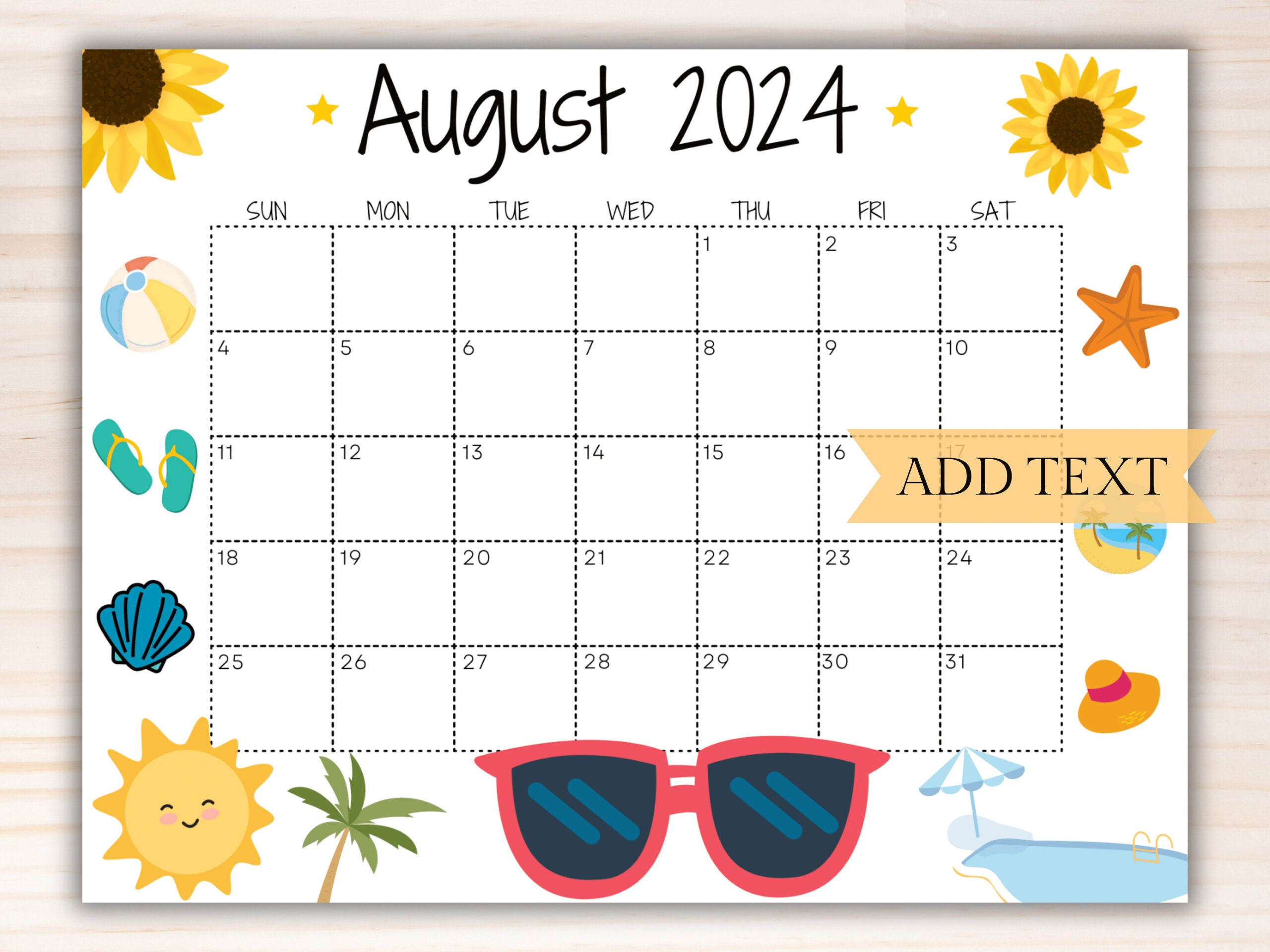 Editable August 2024 Calendar, Printable Wall Calendar 2024 in August Themed Calendar 2024