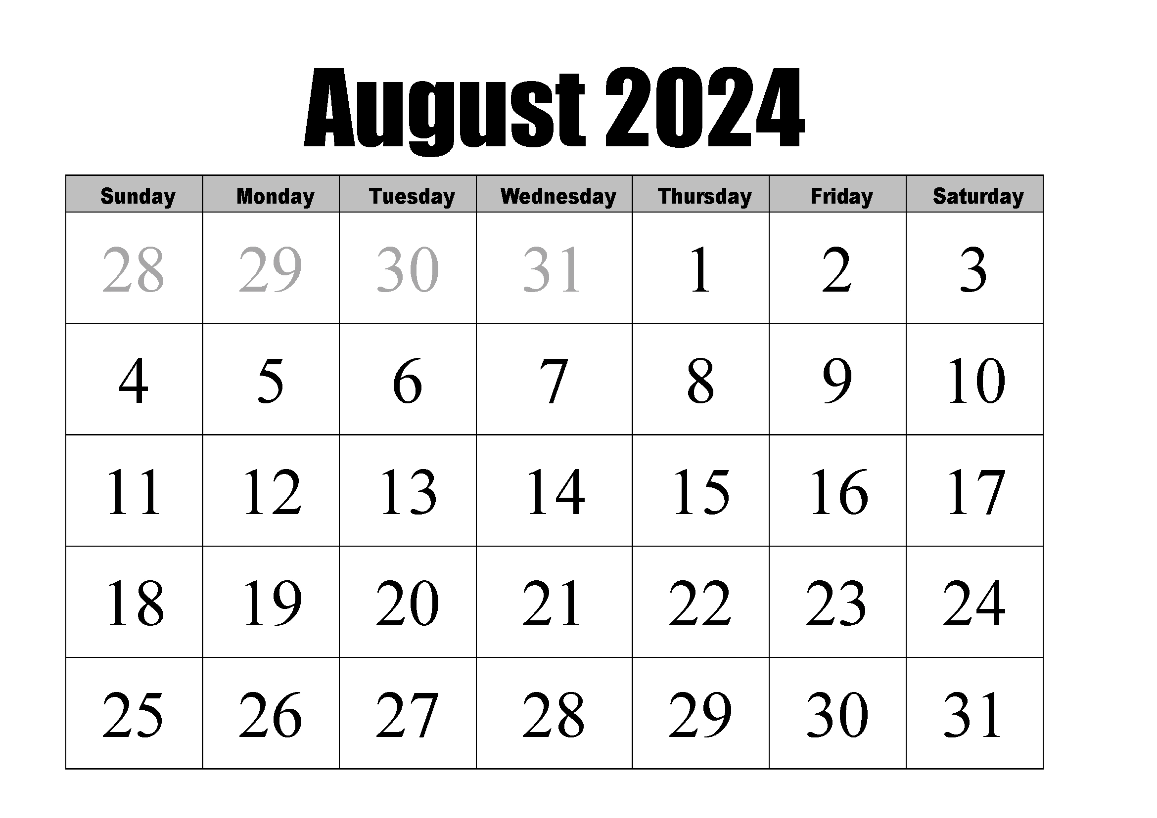 Free Printable August 2024 Calendar | Instant Download in Show Me August Calendar 2024