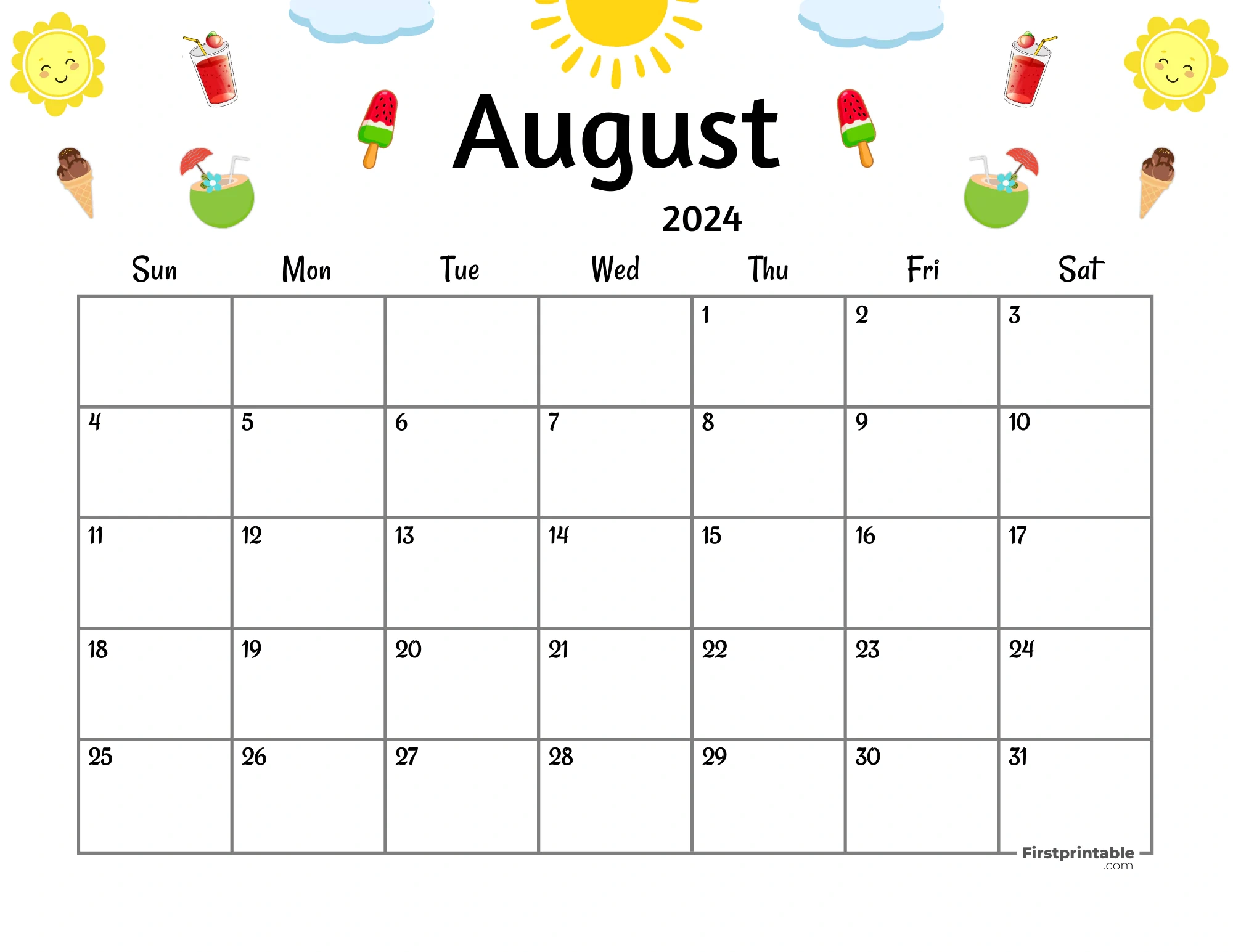 Free Printable &amp;amp; Fillable August Calendar 2024 for Free August Printable Calendar 2024